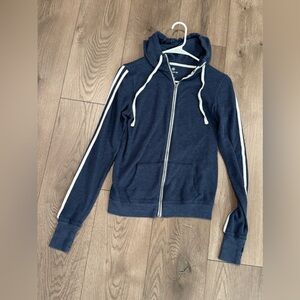 Women’s The Lounge Life Blue Full Zip Hoodie W/White Pinstripes on Sleeves Small